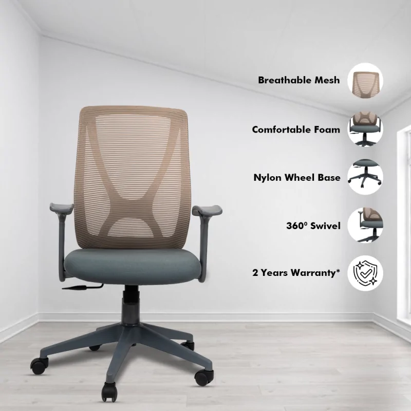 X Mesh Grey Ergonomic Workstation Chair with Synchro Tilting Mechanism, Hydraulic Height Adjustment, and Heavy Duty Wheels, Grey Seat - Image 2