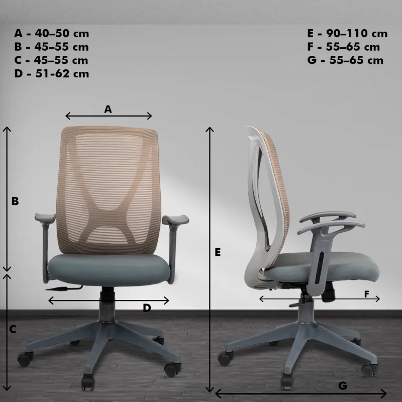 X Mesh Grey Ergonomic Workstation Chair with Synchro Tilting Mechanism, Hydraulic Height Adjustment, and Heavy Duty Wheels, Grey Seat - Image 5