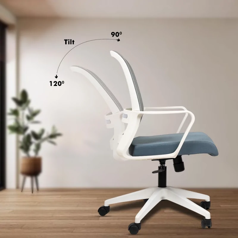 Colt White Workstation Chair with Center Tilting Mechanism, Hydraulic Height Adjustment, and Heavy Duty Wheels, Blue Seat - Image 4